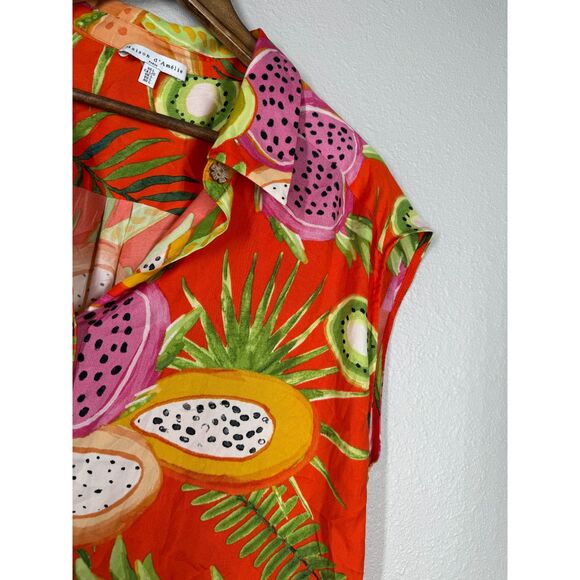Maison D'Amelie Womens Orange Fruit Print Tank Top Sz L Vacation Beachy Artsy - Picture 4 of 9